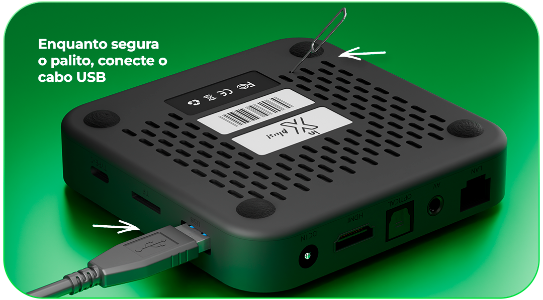 Palito pressionando o reset enquanto conecta o cabo USB
