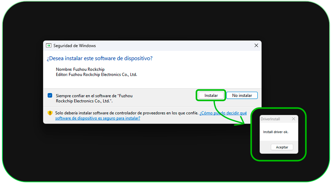 Mensagem Install Driver OK
